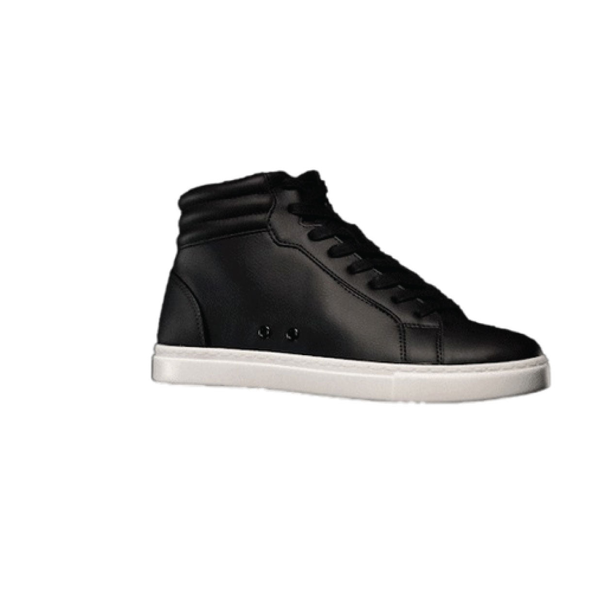 Die Fuego High-Top-Sneakers von Fuego Dance Shoes in Schwarz/Weiss verfügen über eine stoßabsorbierende Innensohle auf weißem Hintergrund.